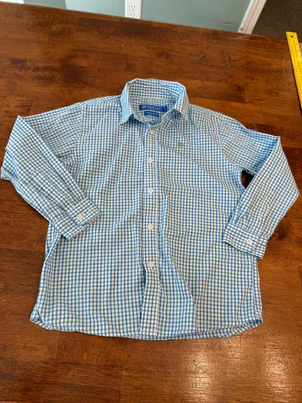 J. Bailey Boys Roscoe Button Down Shirt Turquoise Green Gingham Plaid Size 7